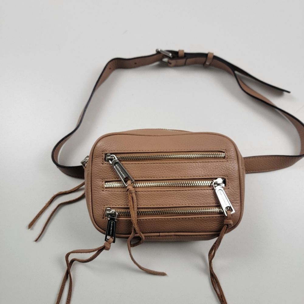 Rebecca Minkoff 3-Zip Desert Tan Leather Belt/Crossbody Bag Purse Fannypack